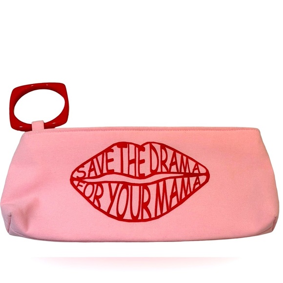 Y2K Bracelet Lips Bag “Save The Drama For Your Mama” Pink Wristlet Clutch‎ Bag - Picture 1 of 7